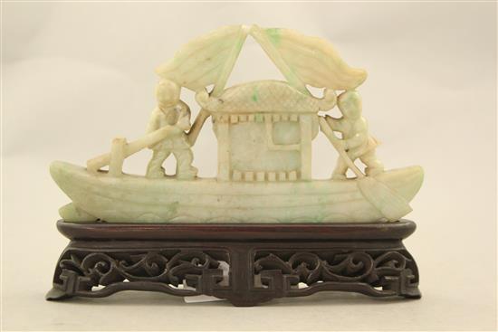Two Chinese jadeite carvings and an amethyst quartz figure of a lion-dog, 20th century, 6.2cm